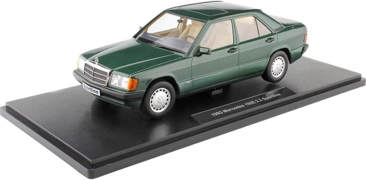 519jZ2IbNEL._AC_SL1200_ Triple9 1995 Mercedes-Benz 190E 2.3 Sportline (W201) | 1:18 Scale | Dark Green - الصورة 1
