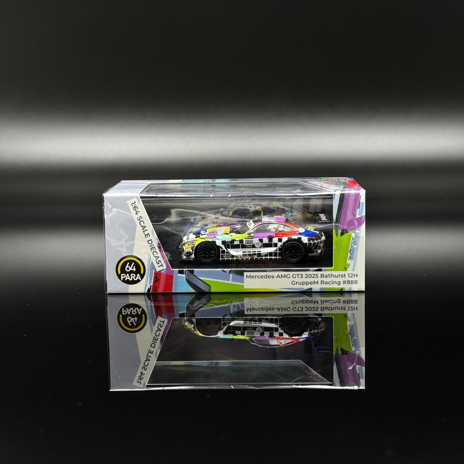 IMG_6583 2025 Mercedes-Benz AMG GT3 Evo 6.2L V8 Team Iron Lynx #888 Bathurst 12th Place 1:64 Diecast Model Car by Paragon Models - Image 1