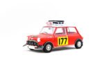 Mini Cooper Rally #177 1:18 Scale Diecast Model Car by TINY | Red & Yellow Rally Livery Collectible